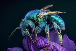 A blue bee on a purple flower photo