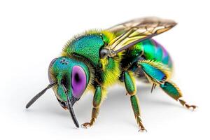 A bee with green and purple wings photo