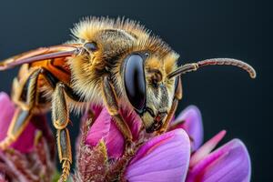 A bee is sitting on a flower photo
