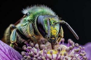 A close up of a bee on a purple flower photo