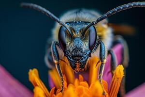 A bee with a large head and a large body photo