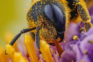 A close up of a bee on a flower photo