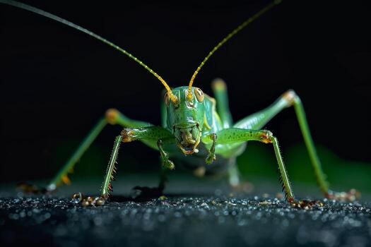 A grasshopper is standing on the ground photo