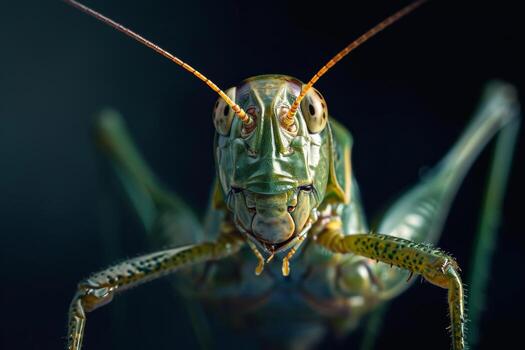 A close up of a grasshopper with long legs photo