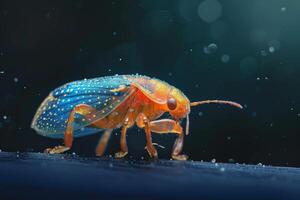 A bug with blue and orange colors on it photo
