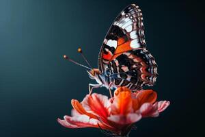 A butterfly is sitting on top of a flower photo
