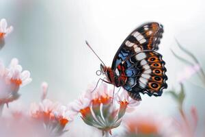A butterfly is sitting on some flowers photo