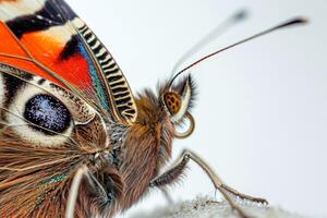A close up of a butterfly with a large orange and black head photo