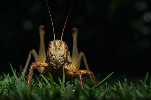 A grasshopper is standing in the grass photo