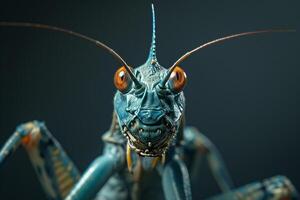 A close up of a grasshopper with large eyes photo