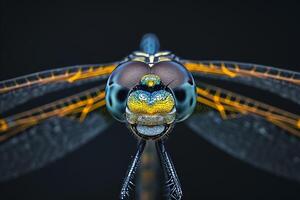 A close up of a dragonfly's face photo