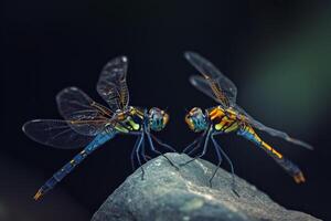 Two dragonflies on a rock photo