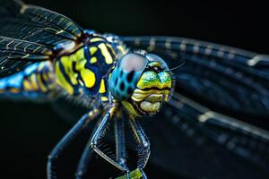 A close up of a dragonfly with a black background photo