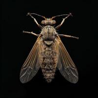A fly with long legs and wings on a black background photo