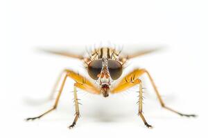 A close up of a fly on a white background photo