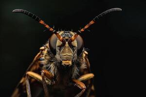 A close up of a wasp with its head turned to the side photo