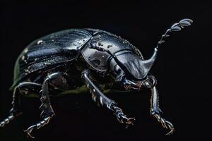 A black beetle with long legs and a long tail photo