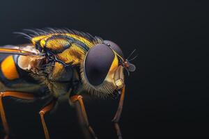 A close up of a fly with black and yellow stripes photo