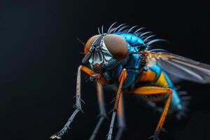A fly with blue and orange wings photo