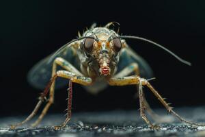 A close up of a fly with its mouth open photo