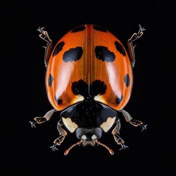 A ladybug with black spots on its back photo