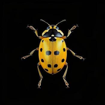 A ladybug with black spots on its back photo