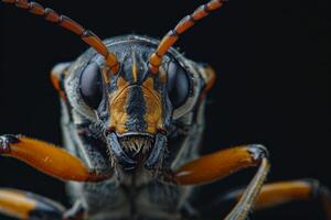 A close up of a bug with orange and black stripes photo