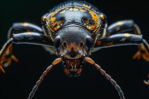 A close up of a beetle with a long tail photo
