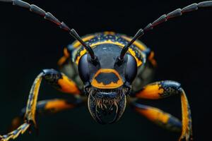 A close up of a bug with black and orange stripes photo