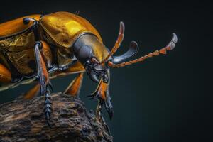 A beetle with orange and black markings on its back photo