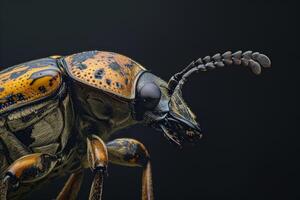A close up of a beetle with black and orange spots photo