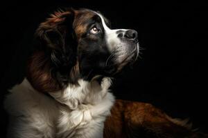 A dog sitting on a black background photo
