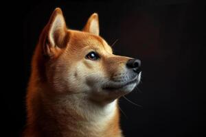 Shiba inu dog portrait on black background photo