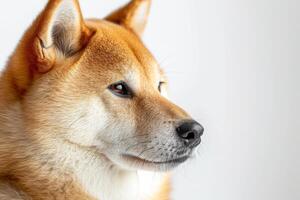A close up of a dog with a white background photo