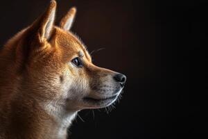 A dog with blue eyes looking up photo
