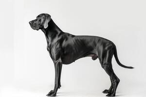 A black great dane standing on a white background photo