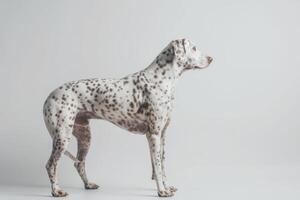 A dalmatian dog standing on a white background photo