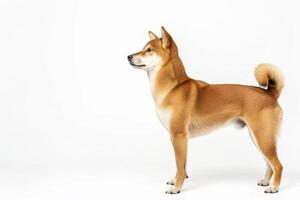 A dog is standing on a white background photo