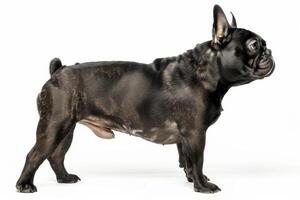A black french bulldog standing on a white background photo
