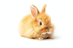 A small orange rabbit is sitting on a white background photo