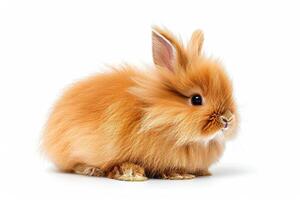 A small orange rabbit is sitting on a white background photo