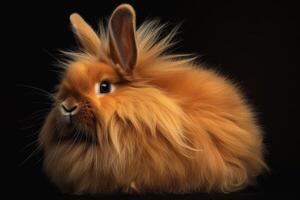 A fluffy orange rabbit sitting on a black background photo