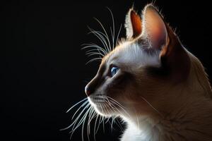 A siamese cat with blue eyes looking off to the side photo