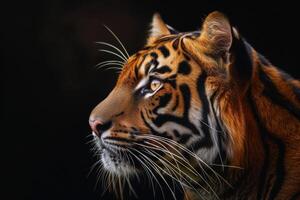 A tiger is looking off to the side photo