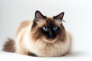 A long haired cat with blue eyes photo