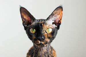 A cat with green eyes and a long tail photo