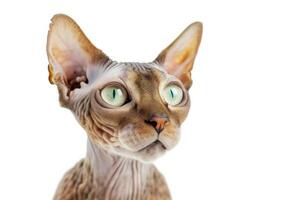 A cat with green eyes is looking at something photo