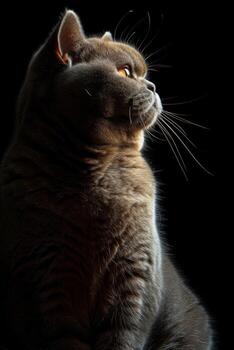 A cat is sitting in the dark with its eyes open photo