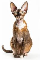 A sphyx cat is sitting down photo