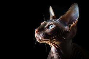 A sphytte cat is looking up photo